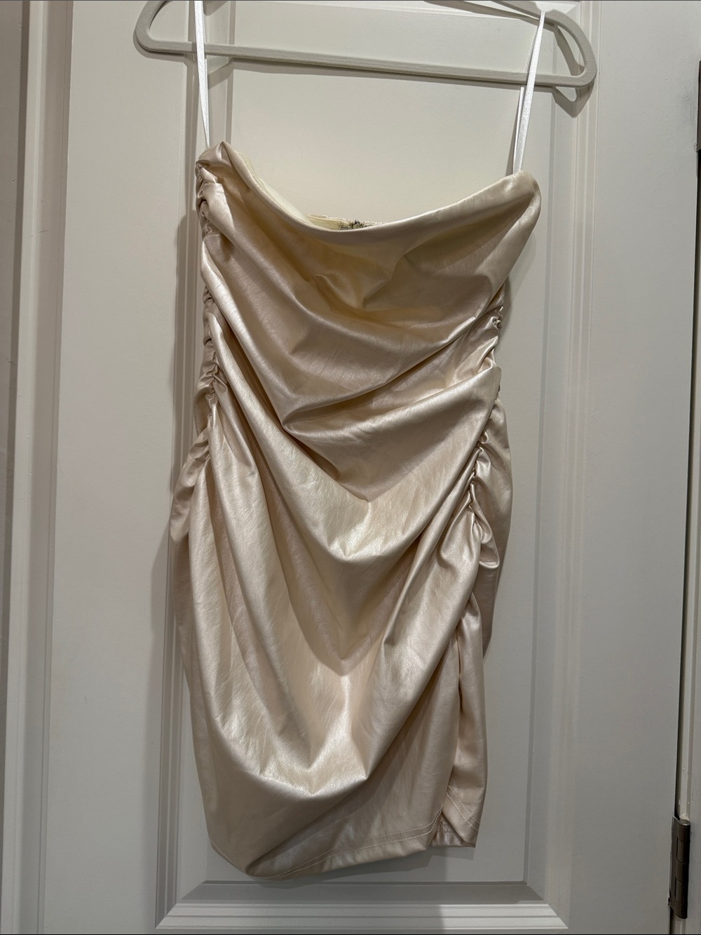 REVOLVE Satin Cowl Ruched Mini Dress - Cream